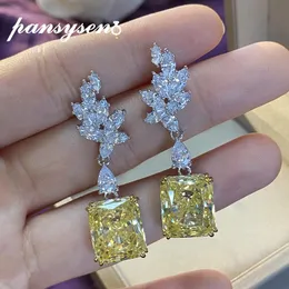 Sparking 100% 925 Sterling Silver Skapad Moissanite Citrine Ädelsten Droppe Dangle Örhängen Kvinnor Fina Smycken Partihandel Ljuskrona