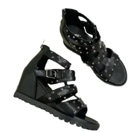 Women Sandals Summer 2021 Female Shoes Woman Platform Wedges Heels Punk Rivet Gladiator Black Sandalen Dames Dress