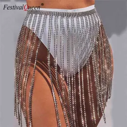 Glitter Strass Long Borla Saias Ouro Prata Crystal Diamantes Ajustável Ajustável Mulheres Sexy Verão Beach Bikini Mini Skirt 210401