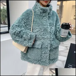 Womens Fur & Faux Outerwear Coats Clothing Apparel Ptslan Genuine Wool Suede Coat Real Jacket Shearing Drop Delivery 2021 S3V7Z