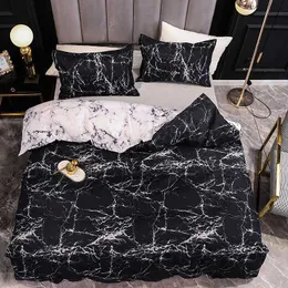 Black and White Color Bed Linens Marble Reactive Printed Duvet Cover Set for Home housse de couette Bedding Set Queen Bedclothes 210706