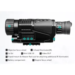 HD Night Vision Многофункциональный монокуляр телескоп камеры камеры инфракрасный цифровой 5x40 для охотничьего видео записи фотосессии