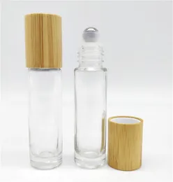 Factory 10ml Glass Roll On Bottle with Bamboo Lid for Essential Oils,Eco-friendly Refillable Clear Perfume Sample Bottles KD1