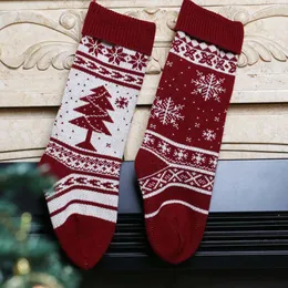 Snowflake Knitting Christmas Stocking 46cm Gift Stockings Christmas-Tree Holiday Stocks Indoor Decoration 2021 NEW