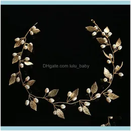 Hårsmyckenklipp Barrettes Romantisk vintage brudhårband guld sier färgblad bröllop aessory pearl vine brud smycken pannband