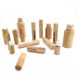 Essential Oil Bottle Parfymflaskor Bambu Väska och Lock Inner Droppers Gals eller Rullfunktion Keps för ansiktsmassage 3ml 5 ml 10 ml