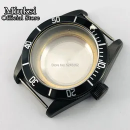 Cassa dell'orologio in PVD nero da 41 mm vetro zaffiro adatto ETA 2836/Mingzhu DG2813/3804, movimento serie Miyota 8205/8215/821A/82