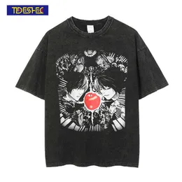 2021 Hip Hop Streetwear Anime Drukowanie Koszulka Cartoon Retro Drukowana Koszulka Mężczyźni Harajuku Handmade Worn Vintage T-shirt Summer S G1229