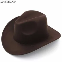 Luckylianji retro barn trilby ullfilt Fedora Country Boy Cowboy Cowgirl Hat Western Bull Jazz Sun Chapeau Caps för barn Q0805