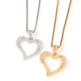 New Trendy Micro Pave Hollowed Heart Pendant Necklace INS Style Men Women Jewelry for Gift