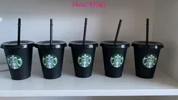 Starbucks Mermaid Goddess 16 unz/473 ml plastikowe kubki kubka wielokrotnego użytku czarne picie płaskiego dolnego filaru kubki słomy 10pcs