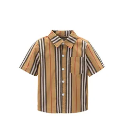 Çocuğun Gömlek Yaz Sonbahar Yeni Stil Çizgili Katlama Yaka Uzun Kısa Kollu Çocuk Gömlek Saf Pamuklu Erkek Pantolon Çocuk Q0716