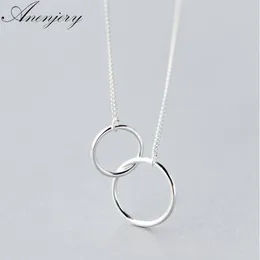 Double Circle Interlock Clavicle Short Necklaces Silver Color Necklace For Women collares erkek kolye S-N191