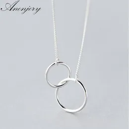 Double Circle Interlock Clavicle Short Necklaces Silver Color Necklace For Women collares erkek kolye S-N191