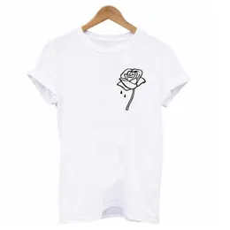 ローズフラワーファッションTシャツの女性Tシャツ夏のコットンTシャツの女性原宿レディーストップティーシャツフェムムホワイトCamiseta Mujer x0527