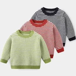 Vår höst vinter 2 3 4 6 8 10 år stickad skolstudent färg patchwork stiliga randiga tröjor för baby barn pojkar 210414
