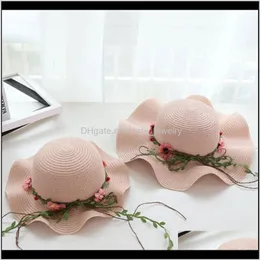 Wide Brim Hats Caps Hats, Scarves & Gloves Fashion Aessorieswomen Girls Summer Beach St Sun Hat Bowknot Flower Rattan Wreath Mother Daughter