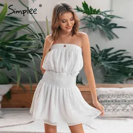 women's sexy white midi dress Casual high waist elegant dot point tube dresses Summer solid Holiday Beach 210414