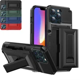 Premium Kickstand Card Slots Heavy Duty TPU PC -stötbeständiga telefonfall för iPhone15 14 13 12 11 Pro Max Mini XR XS X 6 7 8 Plus