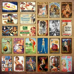 2021 Pin Up Girl Metal Metal Paints Signs Moonshine Poster Sexy Lady Plaque Wall Stick para Pub Bar Club Home Room Living Man Cave Decor