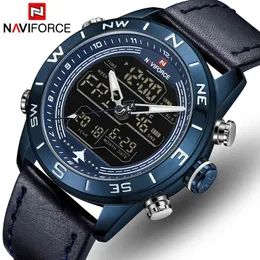 Luksusowa marka Naviforce Zegarki Męskie Fashion Sport Wristwatch Analogowy LED Cyfrowy Zegarek Mężczyźni Kwarcowy Zegarek Leathe Relogio Hombre 210517