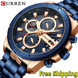 Titta på män Curren Luxury Brand Gold Chronograph Man Armbandsur Mens Rostfritt Stål Vattentät Militär Klockor Man 210527