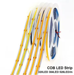 LED-remsa 320 384 528 LED-lampor med hög densitets flexibel COB LE-lampor DC12V 24V RA90 3000K 4000K 6000K LED-tejp 5m / parti