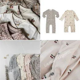 EnkeliBB KS Born Baby Long Sleeve Rompers Made Of Organic Cotton Brand Design Infant Boys Girls Flower Cherry Pattern Onesie 211101