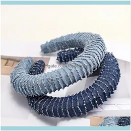 Ferramentas de Aessórios ProductsWomen Vintage Borlas Striped Denim Headband Esponja Esponja Aluguel de Cabelo Largo Pele1 Gota entrega 2021 qehdz