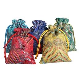 20pcs Silk Jewelry Packaging 10 X13cm Wedding Favor Gift Bags Chinese Brocade Drawstring Bag Chic Small personalized Pouch