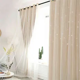 Cortina + tela de janela moderna oca estrela de linho falso cortinas blackout para quarto cortinas sala de estar luxo europeu 210913