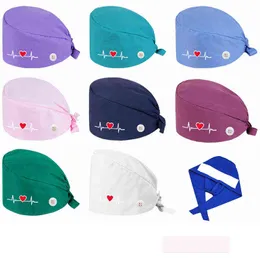 Ny hjärtstil broderierad sjuksköterska hattar för kvinnor Gorros Quirurgic Salong Apotek Bonnet Caps Lab Pet Doctor kirurgicals Cap Y21111