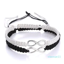 Diffone-Set Paar-Armband für Verliebte, schwarz-weiß geflochtene Seil-Braslets, Distanz-Paar-Armband