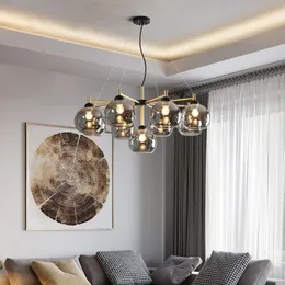 Pendant Lamps Modern Led Chandelier Black + Gold Glass Lampshade Wrought Iron Ceiling Decoration Living Restaurant Bedroom Kitchen