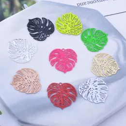 50pcs AC11507 18mm Painted Brass Samll Monstera Leaves Charm Tropical Leaf Pendant Jewelry Earring Findings