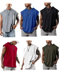 Men's Casual Pullover Sports T Shirts Hedging Hoodie Leisure Sleeveless T-Shirts Hooded Waistcoat Loose Tees Gym Fitness Tops