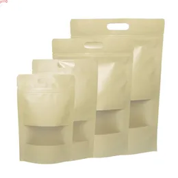 Eco-friendly Ziplock Bags Kraft Paper Storage Stand Up Snack Pouches Sustainable Use Plastic With Transparent Windowgoods