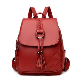 Vintage Tassel Backpack Women's Leather Backpacks School Bag for Girls Travel Bagpack Sac a Dos Back Pack Mochila Mujer Q0528