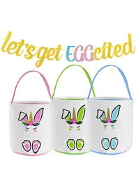 Cestas Personalizadas Cestas Festivas Da Lona Crooked Orelhas Coelho Balde de Coelho Bunny Face Bolsas De Lona Eas Ovos Eggs Caçando Cestas