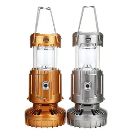 Solar Outdoor Fan Rechargeable Camping Lantern Light LED Hand Lamp Flashlight - Silver