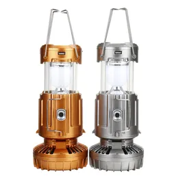 Solar utomhusfläkt Uppladdningsbar Camping Lantern Light LED handlampa ficklampa - silver