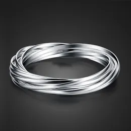 silver color Solid 925 Sterling Silver charm Bangle Women Charm Bracelet Fashion Jewelry 1/3/7/10/13 circles