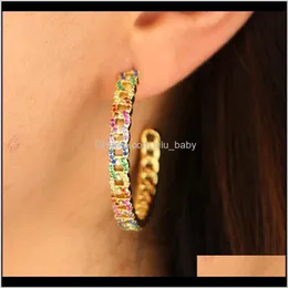 Hie Earrings Drop Delivery 2021 Raild Big Round Hoop Rainbow CZ Pave Cuban Chain Shape Weddy Earing Jewelry for Women Lady Party en