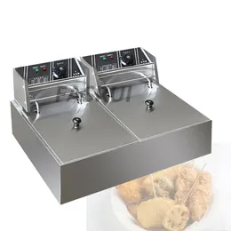 Mat stekning maskin professionell elektrisk friterare med kommersiell automatisk konstant temperatur dubbel tank rostfritt stål friterare