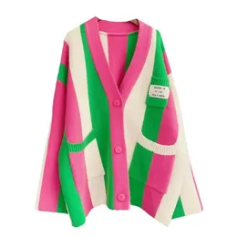 Kvinnor Girl Fall Winter Cardigans Full Sleeve Stickade Tröjor V Neck Basic Knitwear Rainbow Jacket Lossa Toppar 211011