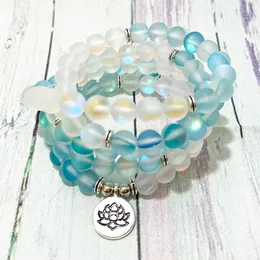 SN1418 Blue Matte Mermaid Crystal 108 Mala Bracte Мода Женщины Баланс Энергетические Бусины Yoga Ювелирные Изделия Лучший Браслет медитации