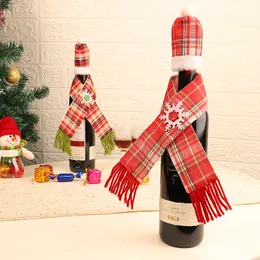 Juldekoration Stripe Wine Bottle Cap Set Scarf Shape Wine Cover och Hat Factory Sales direkt