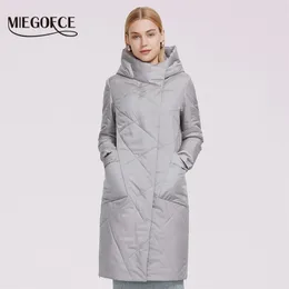 Miegofce Spring Women's Coat Oplique Design Kvinnor Höst Hooded Jacka Stora Fickor Sida Zipper Casual Windproof Parka 210819
