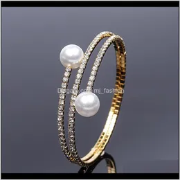 Armbänder Schmuck Kristall Gold und Silber Strass Perle Glänzende Boho Einstellbare Größe Offene Manschette Armband Pulseras Mujer Geschenk Drop Lieferung 202