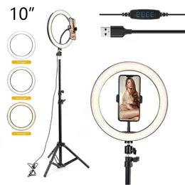 10" LED Selfie Ring Light For Live Stream/Makeup/Video Dimmable Beauty Ringlight with Tripod Stand 26cm RingLighting Photographic Lights Lamp